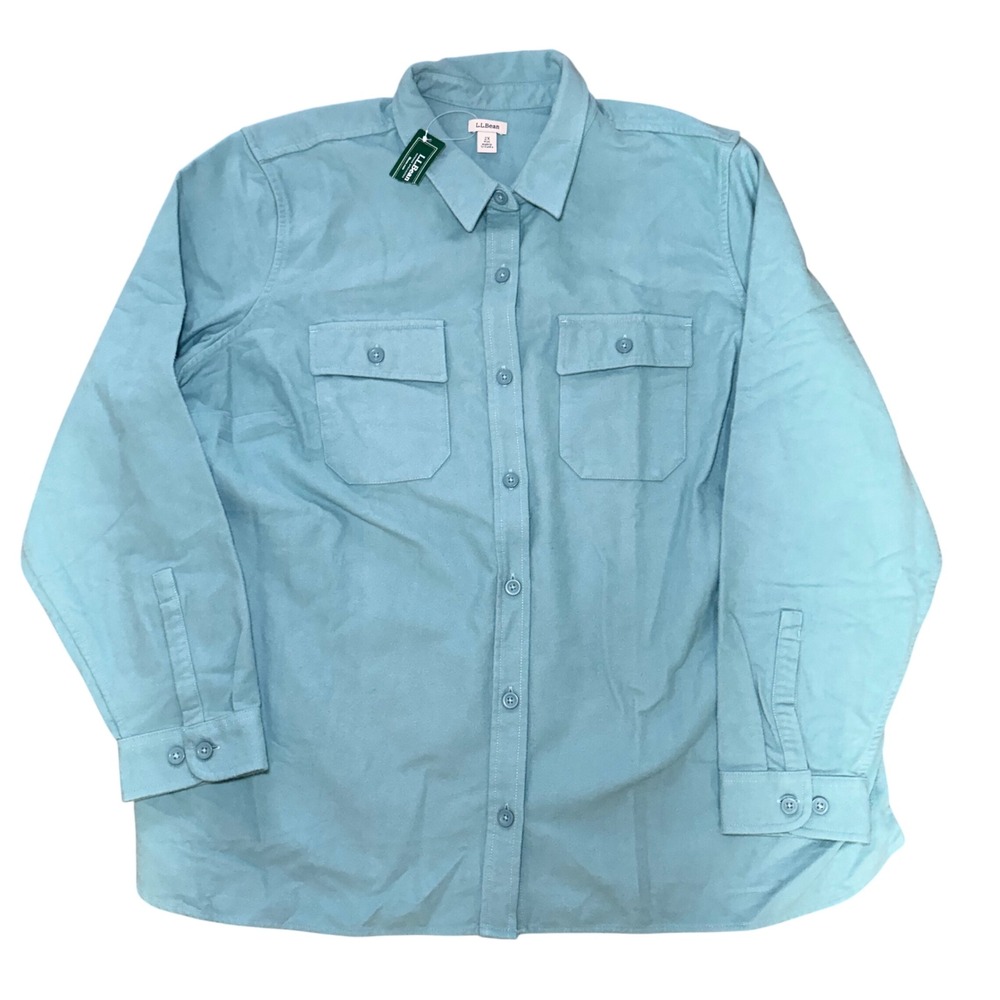 New LL Bean Chamois Button Down Shirt Womens 2X Plus Vintage Teal 100% cotton